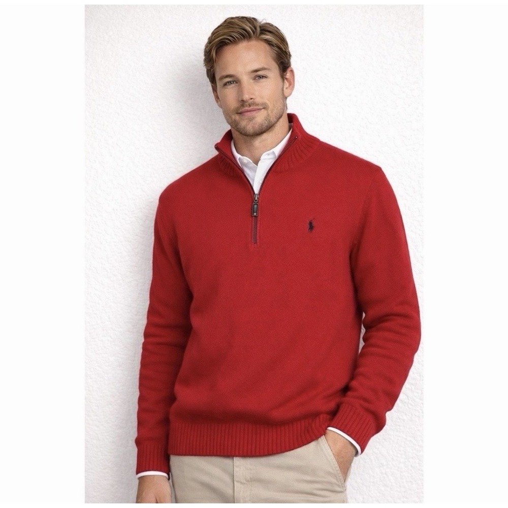 Polo‎ Ralph Lauren Men's Red Quarter-Zip Pullover Sweater Size XXL Pima Cotton
